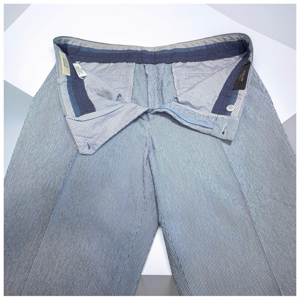 Ballin Men’s Blue White Stripe Cotton Stretch Tailored Pants | 35 | Quiet Luxury - Picture 6 of 10